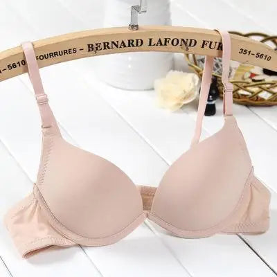 Japanese-Style Simple Plain Girl Push Up Bra Summer Thin Cup Gathered Bust Small Chest Sexy Bralette Underwear Female Deep U Bra