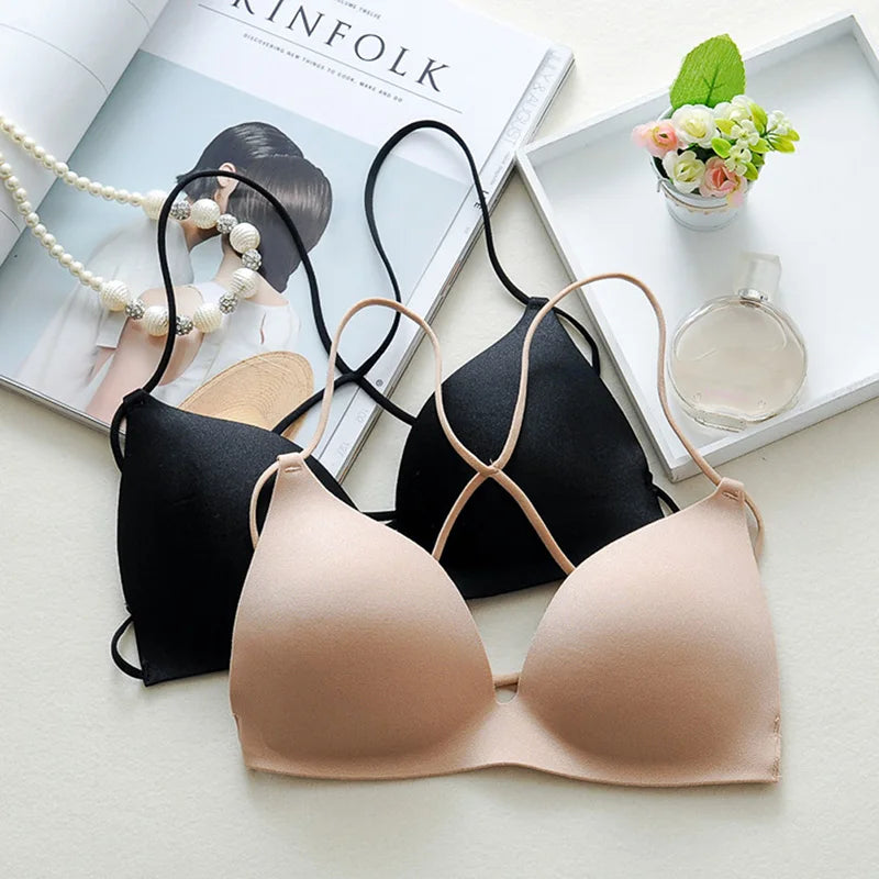 Seamless Women Hollow Out Bra For Women Wireless Thin Underwear Sexy Lingerie Soft Bras Bralette Chest Stickers