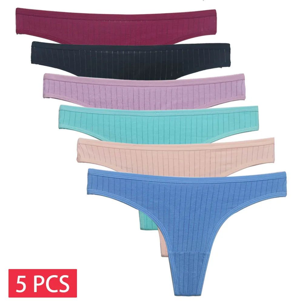 5 PCS/Set Cotton Panties G-String Women Panties Sexy Underwear Female Lingerie Thong For Woman Solid Color Intimate Pantys