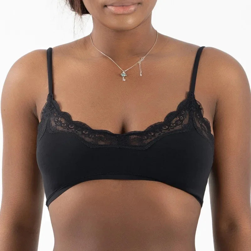 French Style Lace Scoop Bralette High Elasticity No Underwire Full Coverage Underwear Comfortable Soft Fabric Breathable