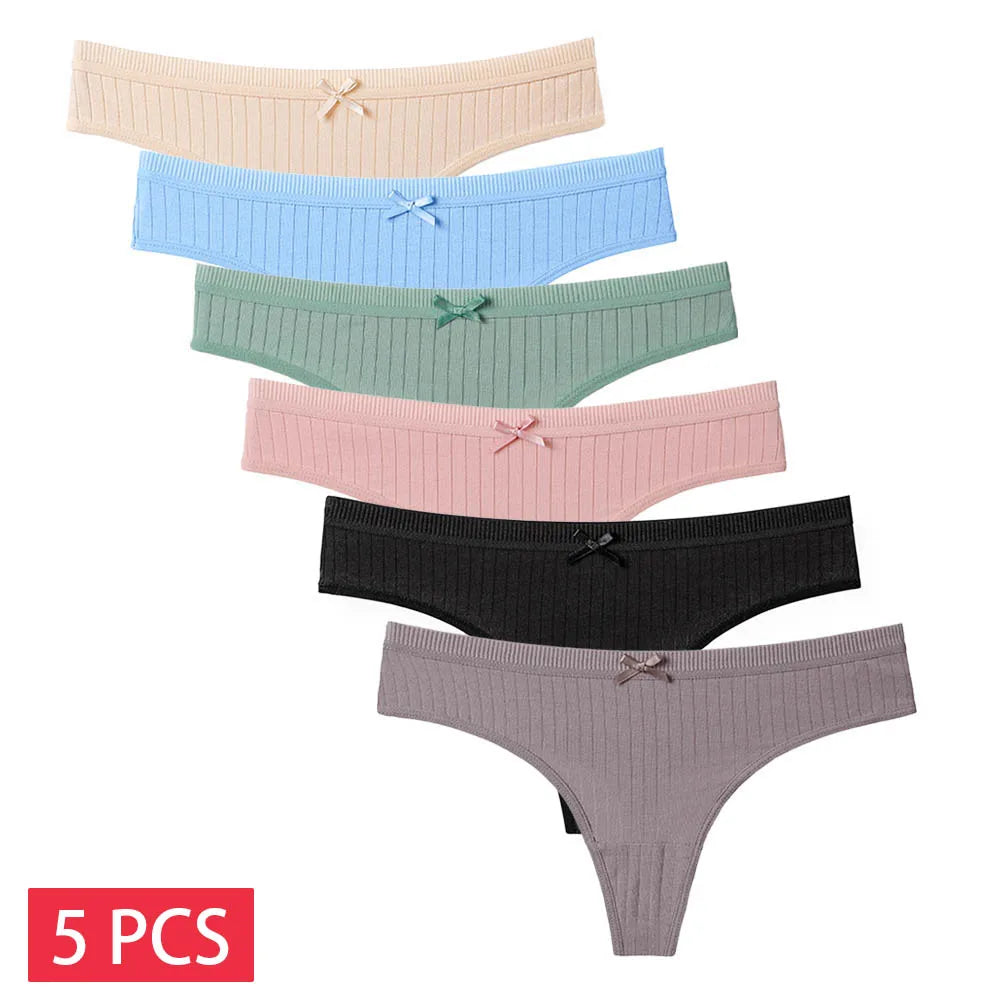 5 PCS/Set Cotton Panties G-String Women Panties Sexy Underwear Female Lingerie Thong For Woman Solid Color Intimate Pantys