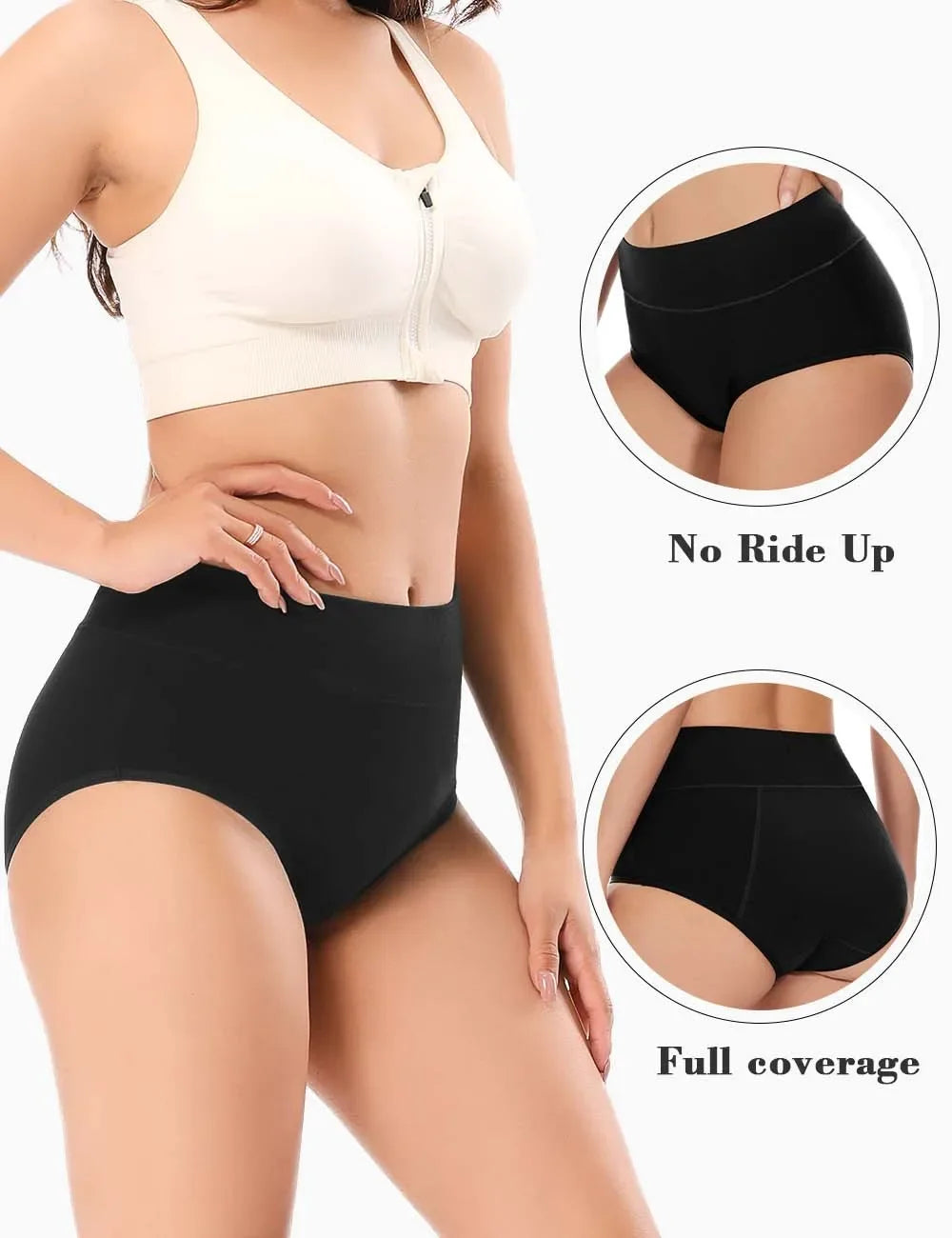 Molasus 3pcs Women Menstrual Period Panties High Absorbency Leak Proof High Waisted Underwear Heavy Flow Incontinence Briefs Set