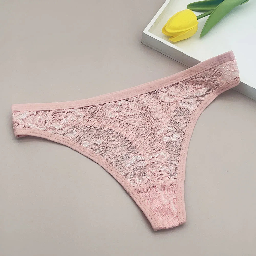 Moonflame 5Pcs Lace Cotton Thongs Underwear Lingerie For Women T-back Ladies Transparent G-string Girls Panties