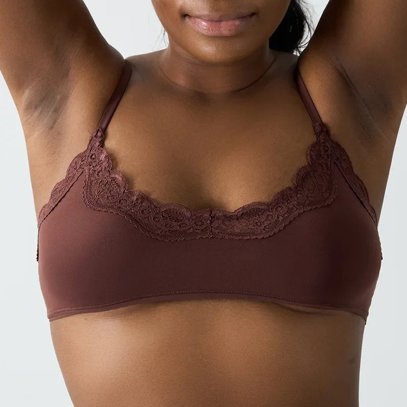 French Style Lace Scoop Bralette High Elasticity No Underwire Full Coverage Underwear Comfortable Soft Fabric Breathable