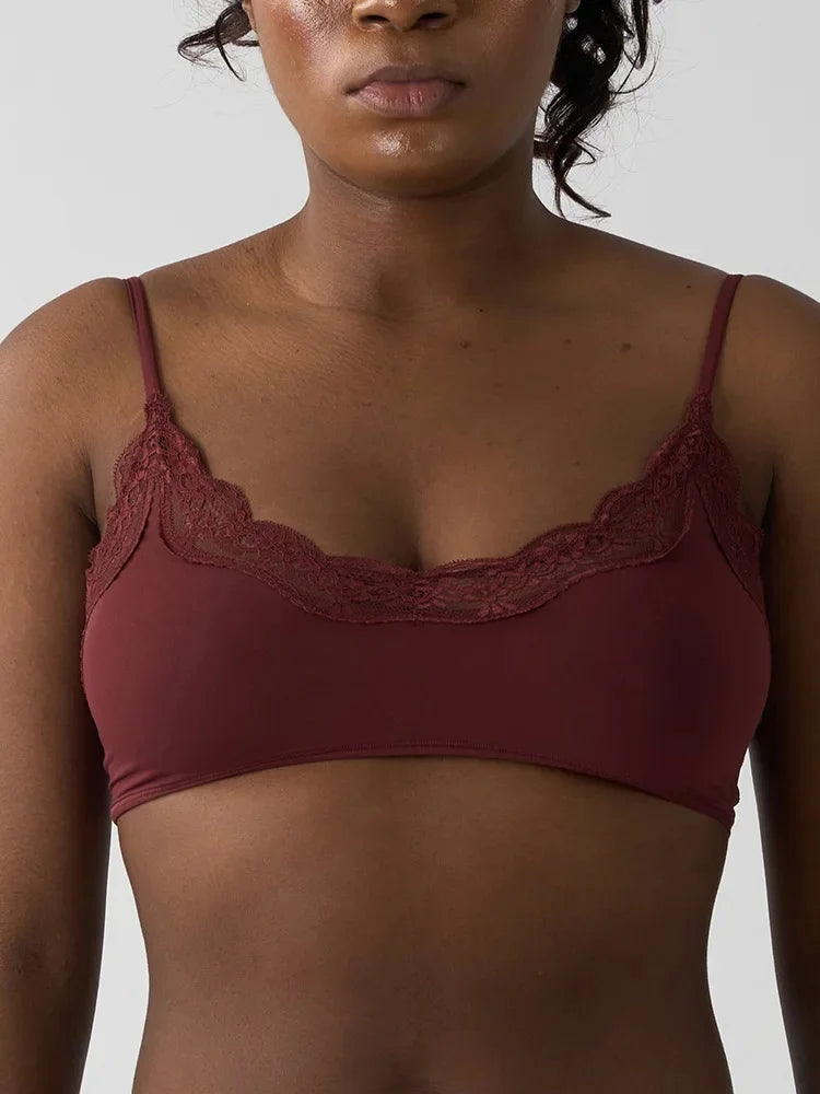 French Style Lace Scoop Bralette High Elasticity No Underwire Full Coverage Underwear Comfortable Soft Fabric Breathable