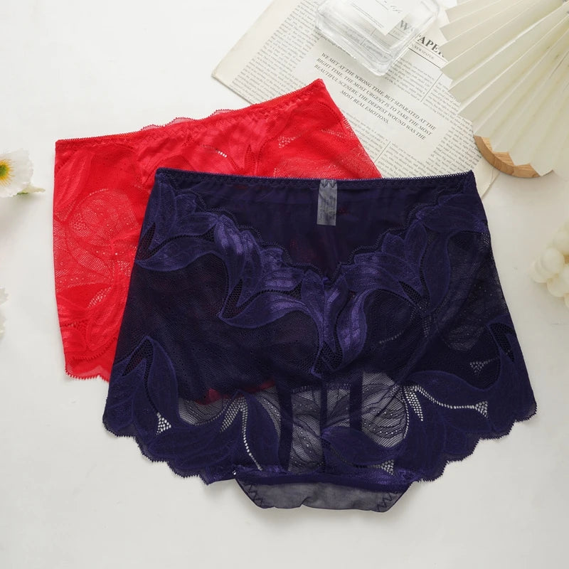 L-2XL High Waist Lace Panties for Women Sexy Hollow Briefs Transparent Large Size Underwear Female Summer Thin Underpanties