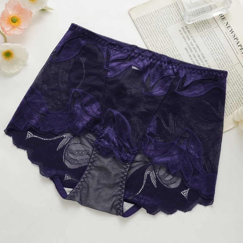 L-2XL High Waist Lace Panties for Women Sexy Hollow Briefs Transparent Large Size Underwear Female Summer Thin Underpanties