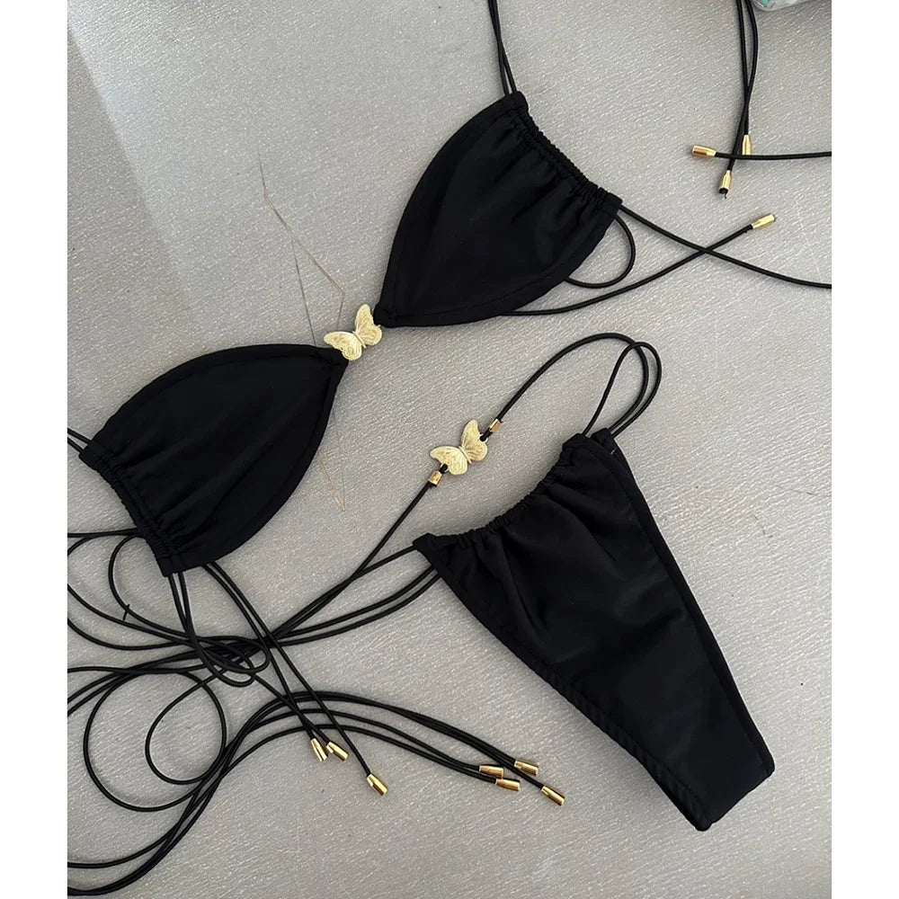 Sexy Bikinis 2025 Swimsuit For Women Butterfly Swimwear Brazilian Bikini Set Biquini Female Swimuits Bandeau Black Beachwear