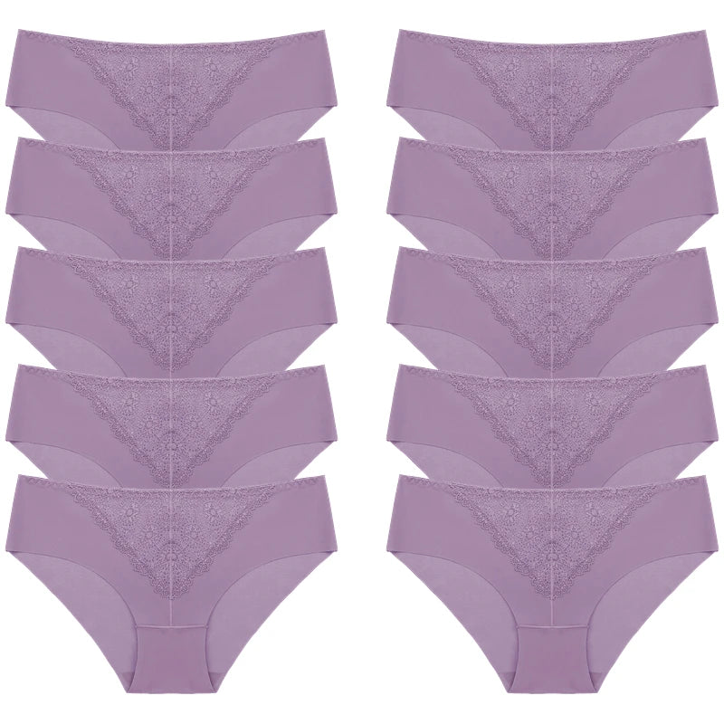 BZEL 10PCS/Set Women's Panties Exquisite Sweet Lace Underwear Sexy Lingerie Silk Satin Briefs Woman Comfort Breathable Underpant