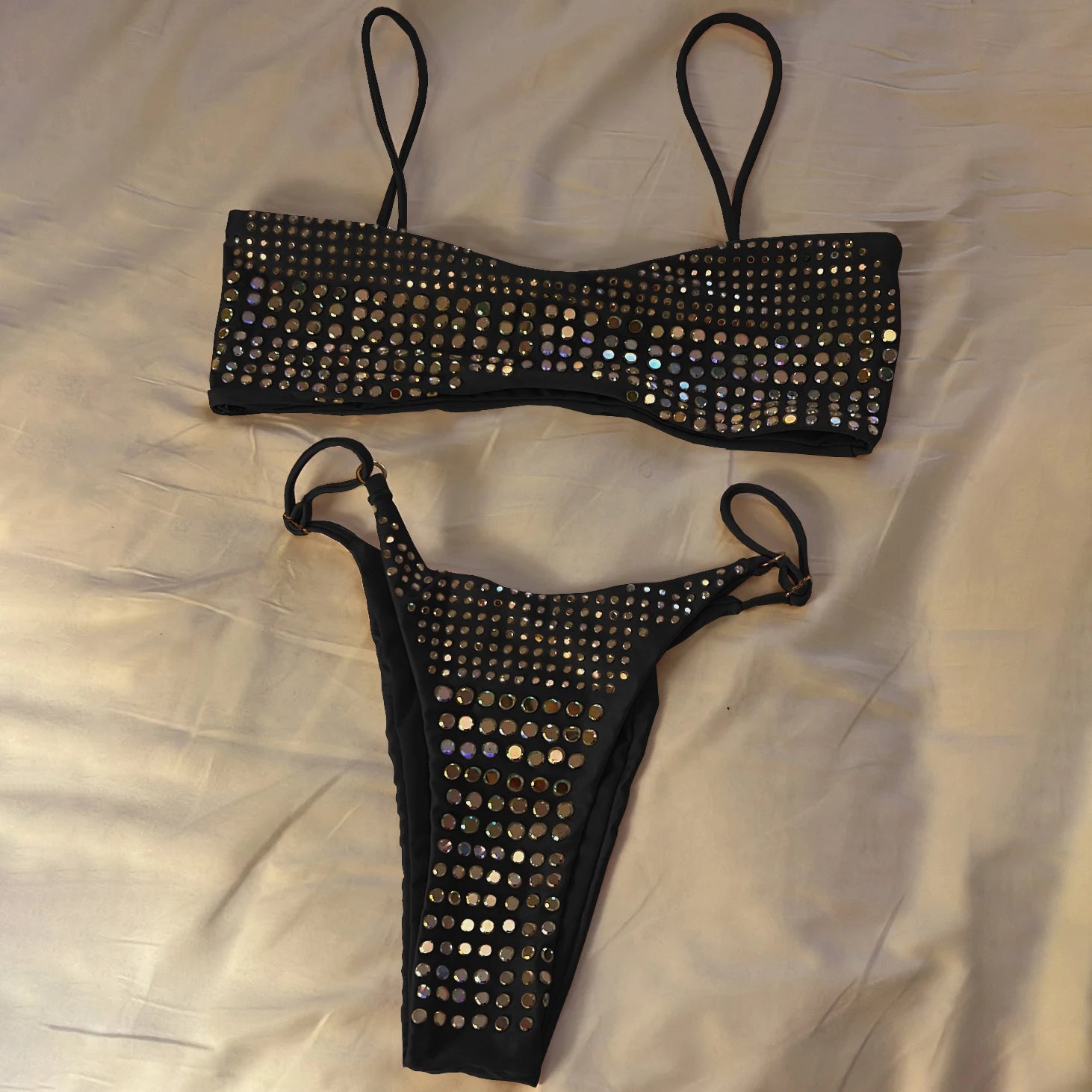 Shiny Diamond Bikini Set Sexy Women Swimsuit Push Up Swimwear Female Biquini Halter Bathing Suit Solid Black Bodysuit Beachwear