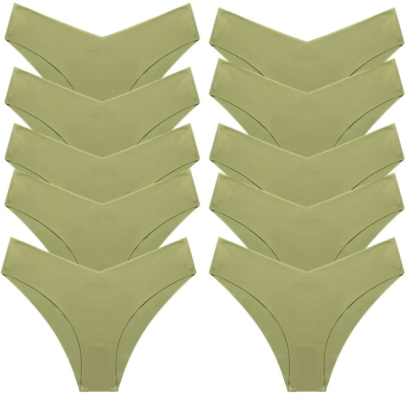 WHPC 10PCS/Set Women's Panties Seamless Fashion V-Cut Underwear Sexy Lingerie Comfort Sports Briefs Breathable Female Underpants