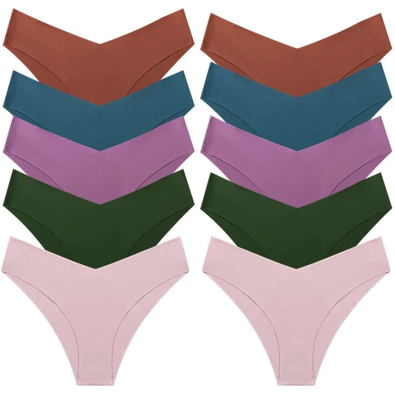 WHPC 10PCS/Set Women's Panties Seamless Fashion V-Cut Underwear Sexy Lingerie Comfort Sports Briefs Breathable Female Underpants