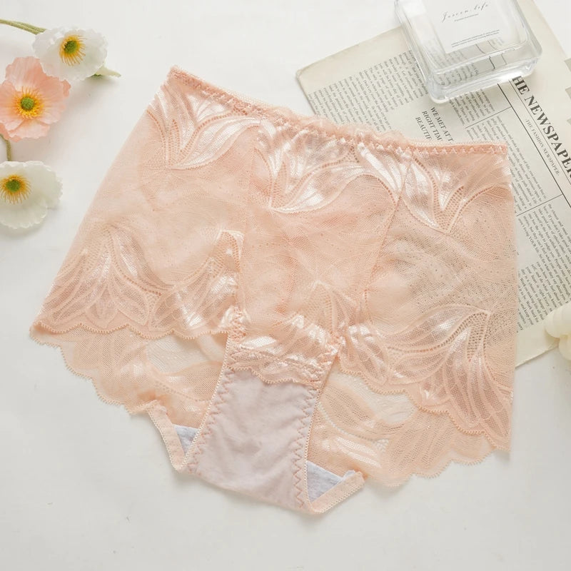 L-2XL High Waist Lace Panties for Women Sexy Hollow Briefs Transparent Large Size Underwear Female Summer Thin Underpanties
