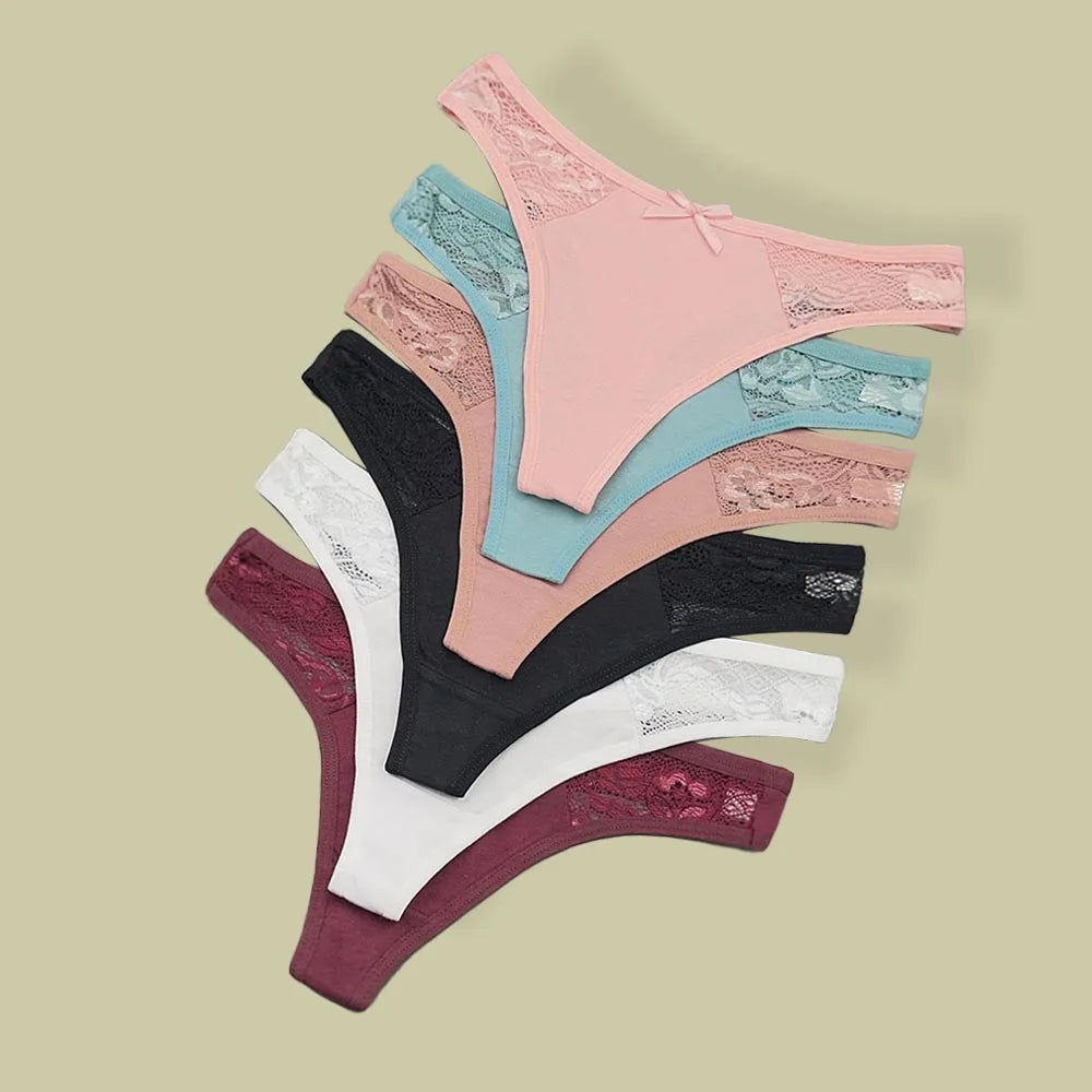 Moonflame 5Pcs Lace Cotton Thongs Underwear Lingerie For Women T-back Ladies Transparent G-string Girls Panties