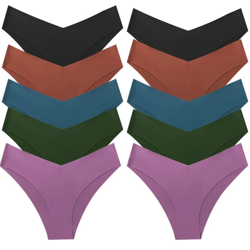 WHPC 10PCS/Set Women's Panties Seamless Fashion V-Cut Underwear Sexy Lingerie Comfort Sports Briefs Breathable Female Underpants