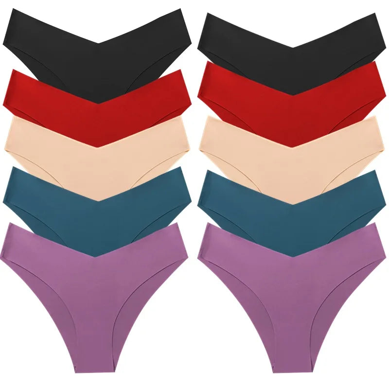 WHPC 10PCS/Set Women's Panties Seamless Fashion V-Cut Underwear Sexy Lingerie Comfort Sports Briefs Breathable Female Underpants