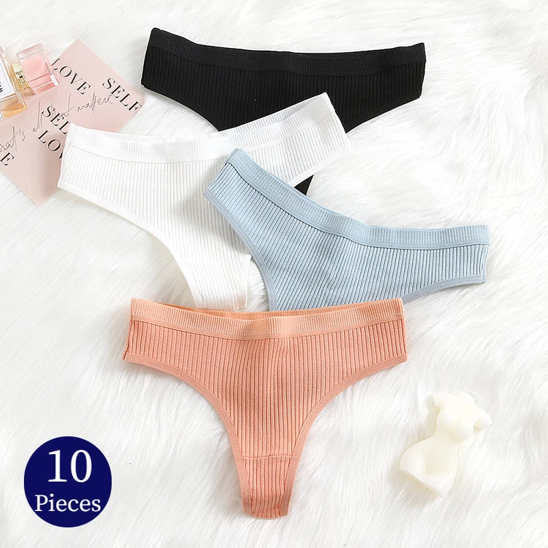 WarmSteps 10PCS Women's Panties Set Simple Striped Thongs Female Cotton Underwear Sexy Lingerie Cozy Sports G-Strings Underpants