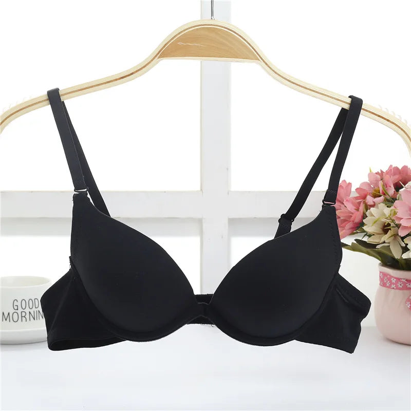 Japanese-Style Simple Plain Girl Push Up Bra Summer Thin Cup Gathered Bust Small Chest Sexy Bralette Underwear Female Deep U Bra