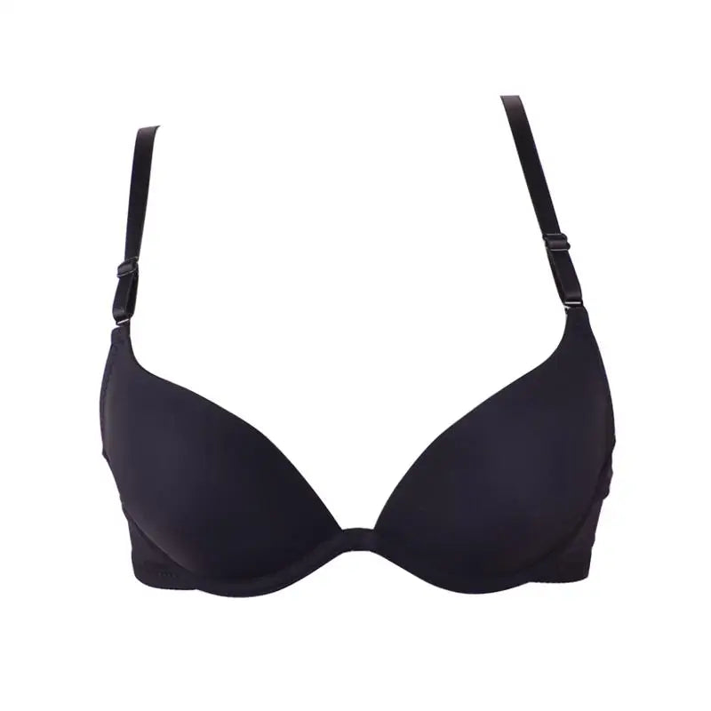 Japanese-Style Simple Plain Girl Push Up Bra Summer Thin Cup Gathered Bust Small Chest Sexy Bralette Underwear Female Deep U Bra