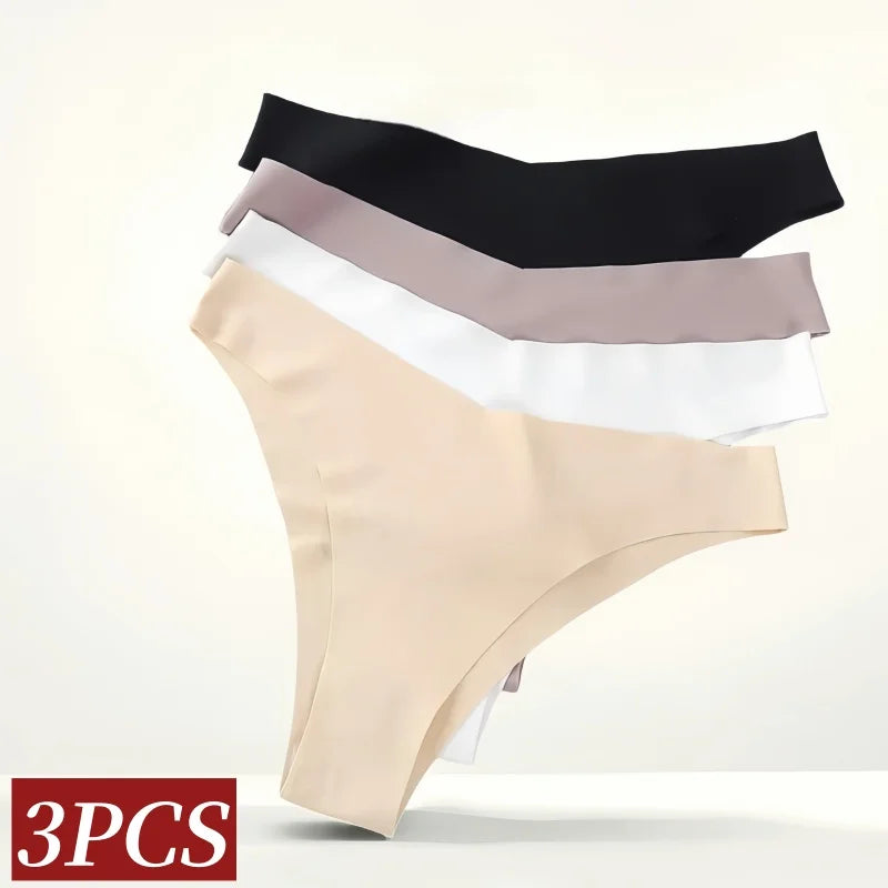 3Pcs/Set Ice Silk Panties For Women V-Shaped Briefs Quick-Drying Invisible Glossy Seamless Underwear Female Low Rise Underpants
