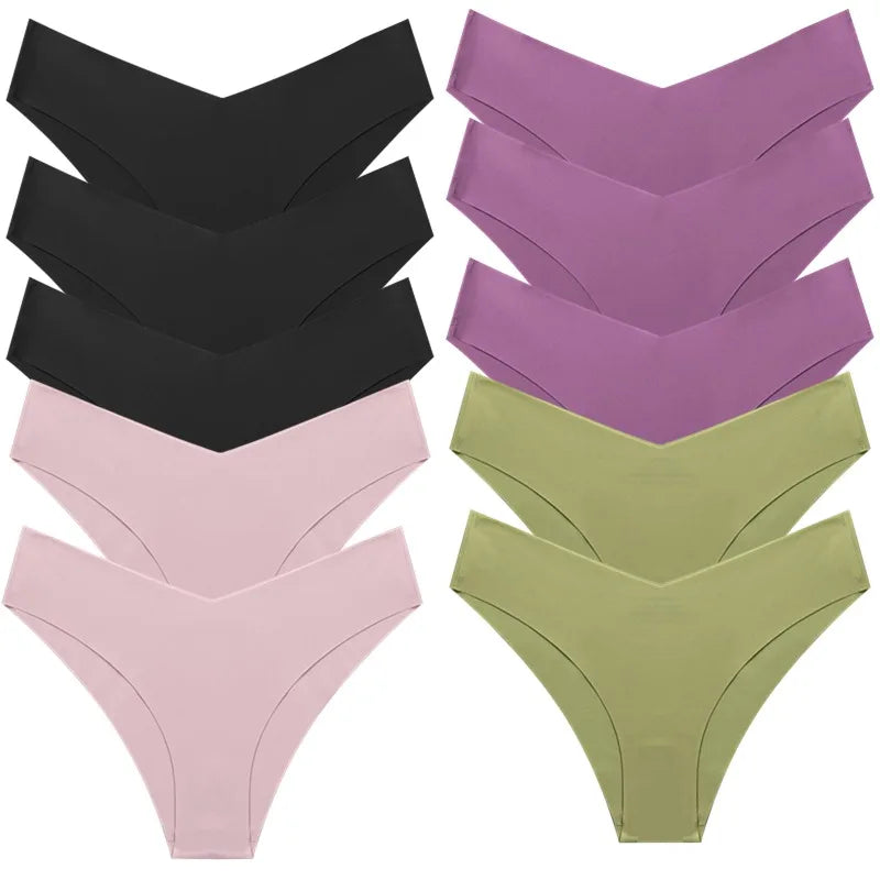 WHPC 10PCS/Set Women's Panties Seamless Fashion V-Cut Underwear Sexy Lingerie Comfort Sports Briefs Breathable Female Underpants