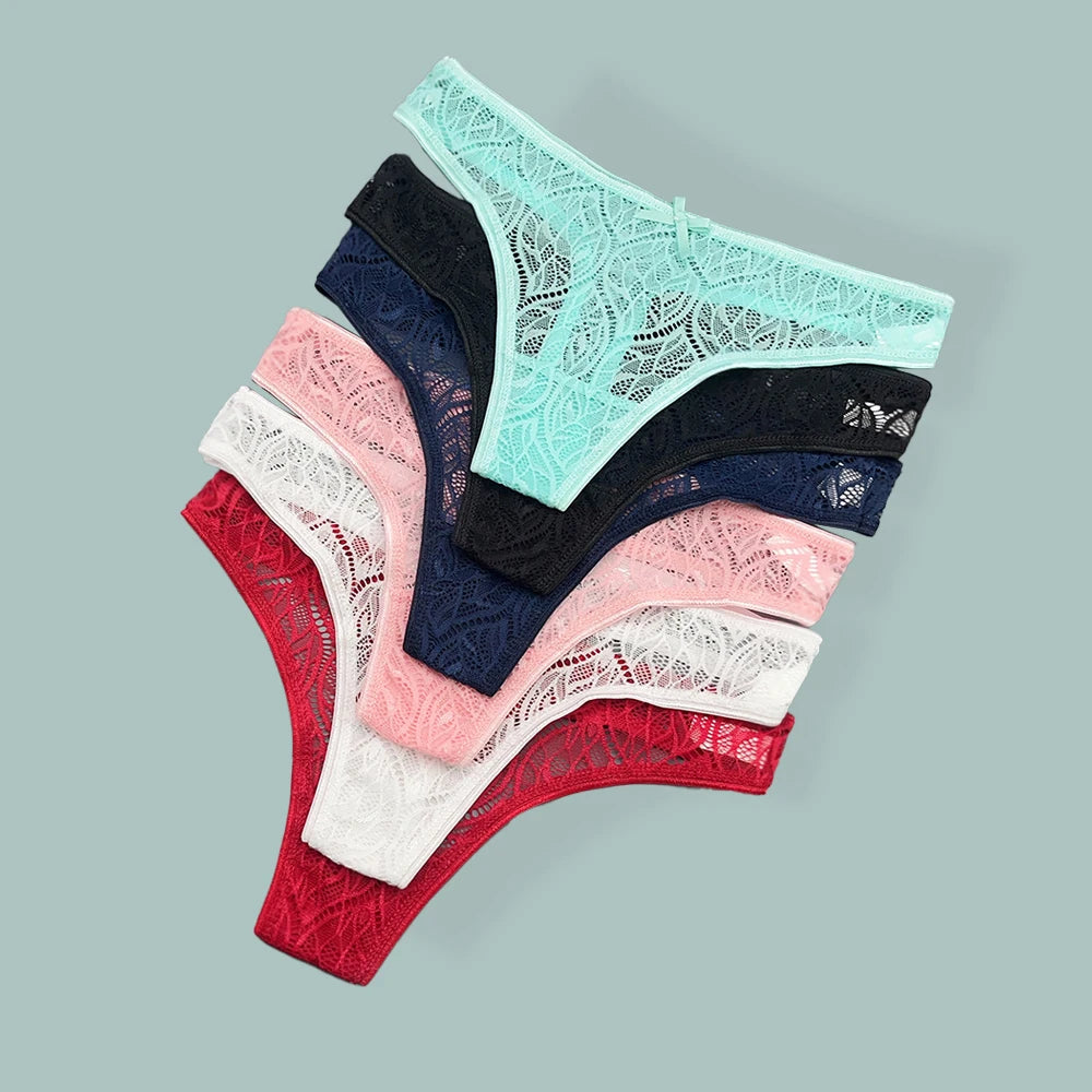 Moonflame 5Pcs Lace Cotton Thongs Underwear Lingerie For Women T-back Ladies Transparent G-string Girls Panties