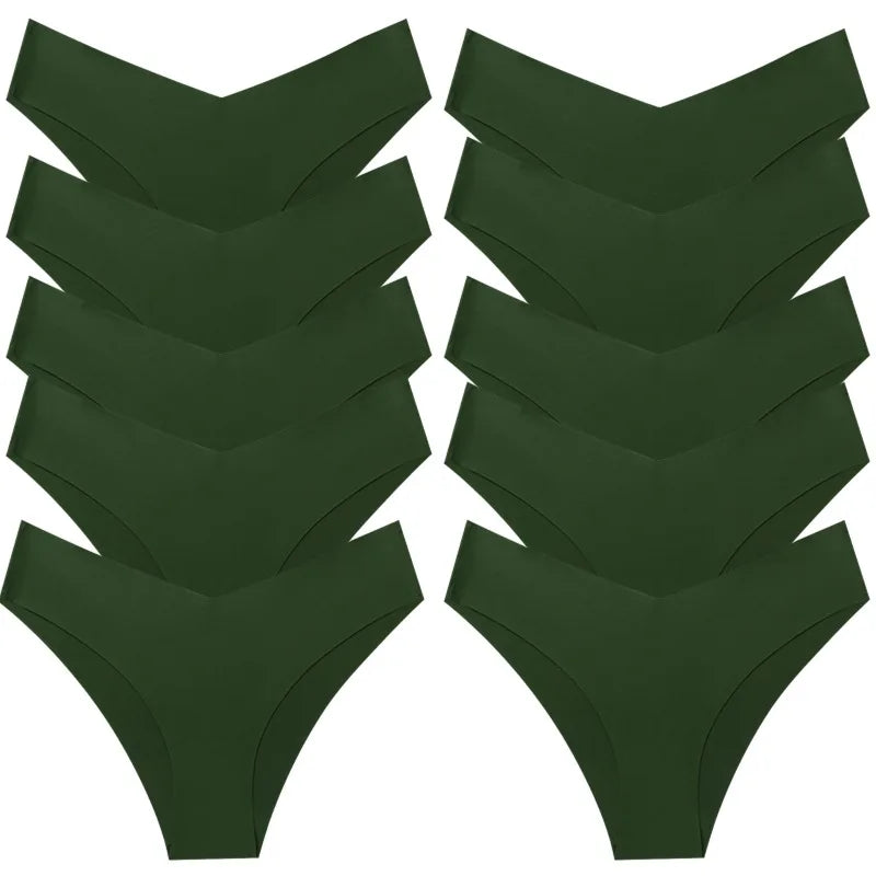 WHPC 10PCS/Set Women's Panties Seamless Fashion V-Cut Underwear Sexy Lingerie Comfort Sports Briefs Breathable Female Underpants