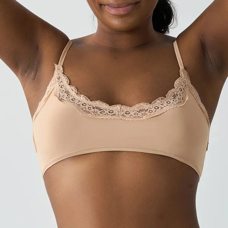 French Style Lace Scoop Bralette High Elasticity No Underwire Full Coverage Underwear Comfortable Soft Fabric Breathable